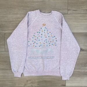 Vintage Christmas Sweatshirt Womens Size S-M Pink Crewneck Seasons Greetings VTG